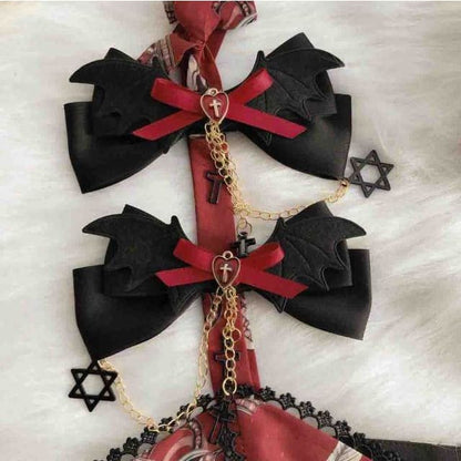 Gothic Punk Hexagram Cross Bowknot Lolita Hair Clip BE199 - Egirldoll