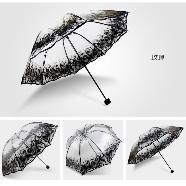 Gothic Rose Transparent Three-folding Parasol Umbrella - Egirldoll