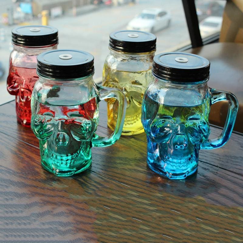 Gothic Skull Colored Mason Jar Glass Mug 500ml - Egirldoll