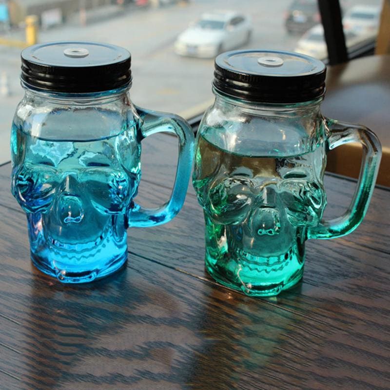 Gothic Skull Colored Mason Jar Glass Mug 500ml - Egirldoll
