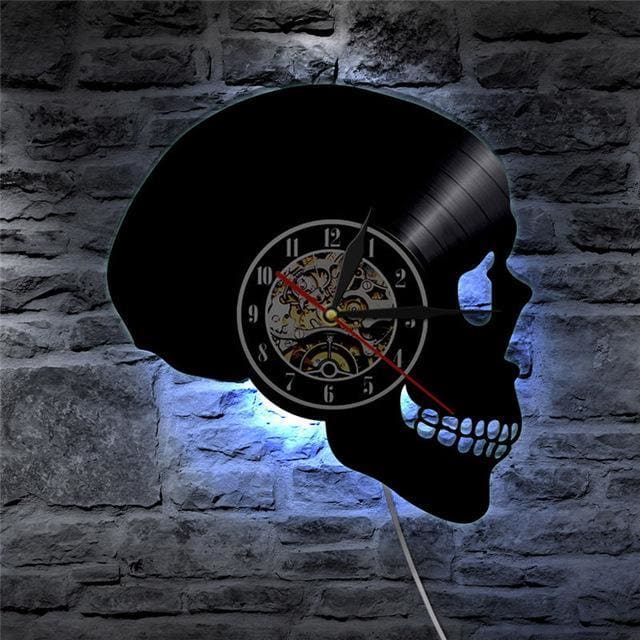 Gothic Skull Vinyl Record Wall Clock with LED Light - Egirldoll