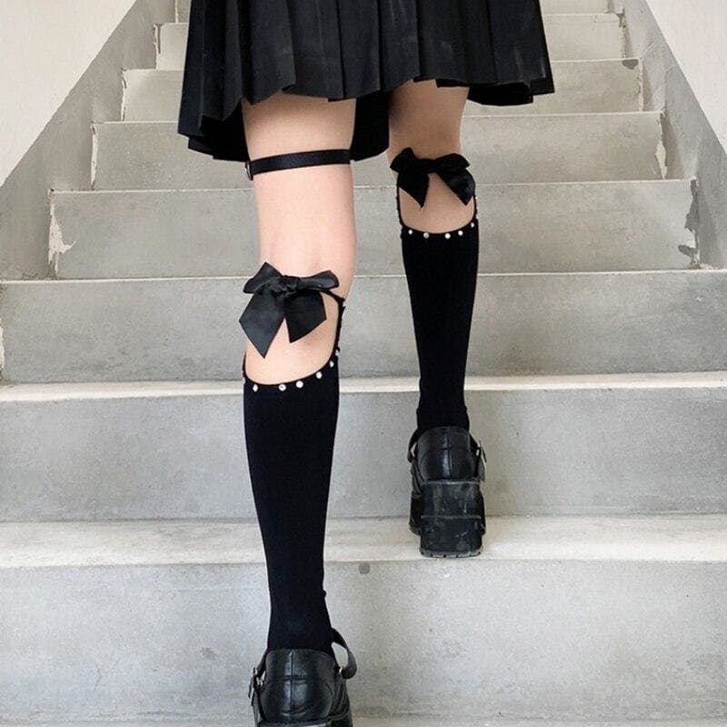 Gothic Spider Web Lolita Ruffles Lace Bowknot Black Stockings BE137 - Egirldoll