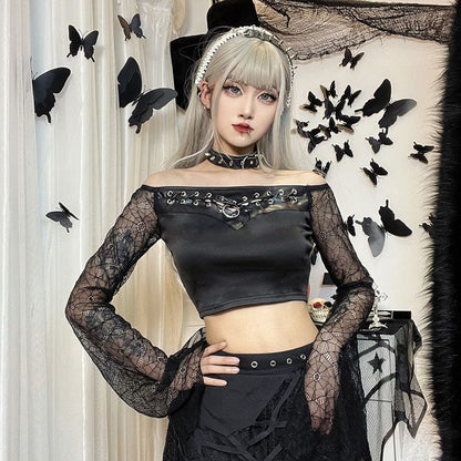 Gothic Spiderweb Sleeve Crop Top ON73 - Egirldoll