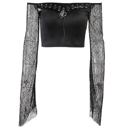 Gothic Spiderweb Sleeve Crop Top ON73 - Egirldoll