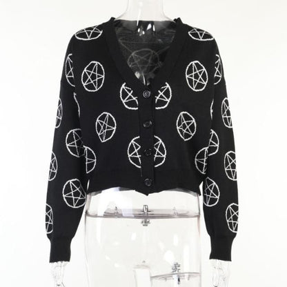 Gothic Style Printing Black Cardigan Sweater BE093 - Egirldoll