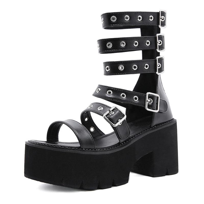 Grunge Cool Punk Metal Button Platform Sandals EE0914 - Egirldoll