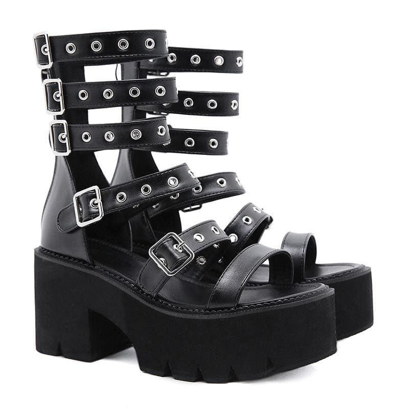 Grunge Cool Punk Metal Button Platform Sandals EE0914 - Egirldoll