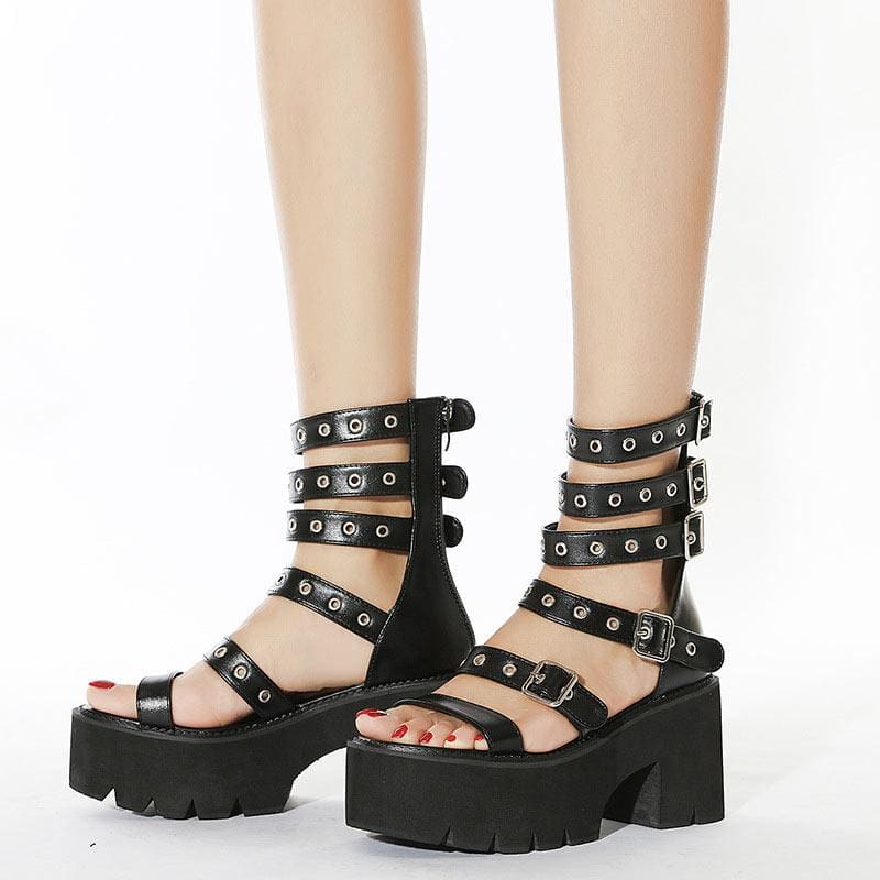 Grunge Cool Punk Metal Button Platform Sandals EE0914 - Egirldoll