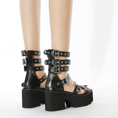 Grunge Cool Punk Metal Button Platform Sandals EE0914 - Egirldoll