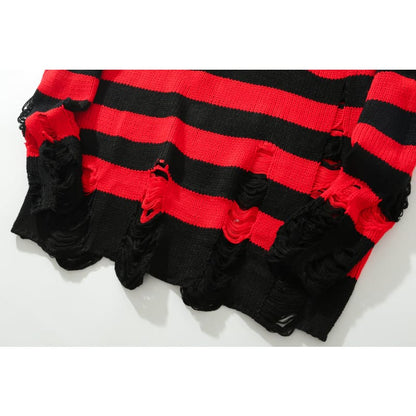 Grunge Stripe Ripped Red Black Sweater ON258 - Egirldoll