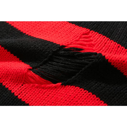 Grunge Stripe Ripped Red Black Sweater ON258 - Egirldoll