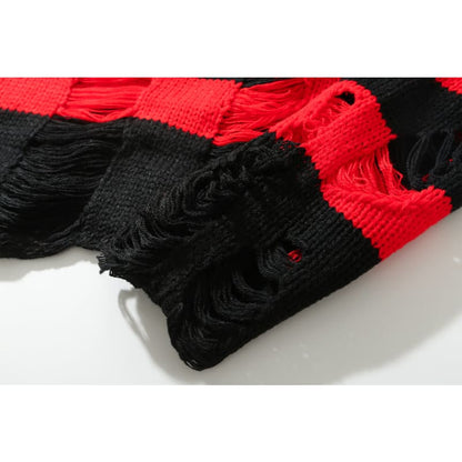 Grunge Stripe Ripped Red Black Sweater ON258 - Egirldoll