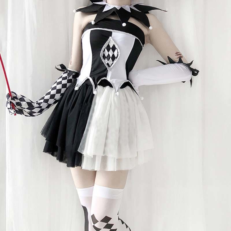 Halloween Gothic Devil Clown Cosplay Top Skirt Stockings Two Pieces HW1025 - Egirldoll
