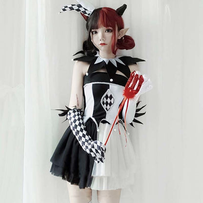 Halloween Gothic Devil Clown Cosplay Top Skirt Stockings Two Pieces HW1025 - Egirldoll