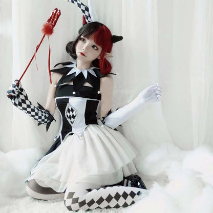 Halloween Gothic Devil Clown Cosplay Top Skirt Stockings Two Pieces HW1025 - Egirldoll