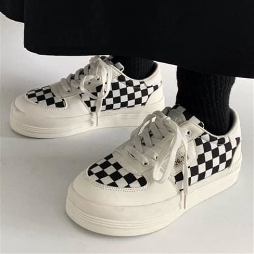 Harajuku Black and White Grid Sneakers FY013 - Egirldoll