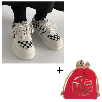 Harajuku Black and White Grid Sneakers FY013 - Egirldoll