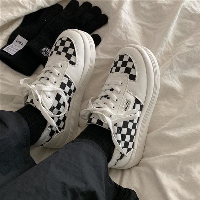 Harajuku Black and White Grid Sneakers FY013 - Egirldoll