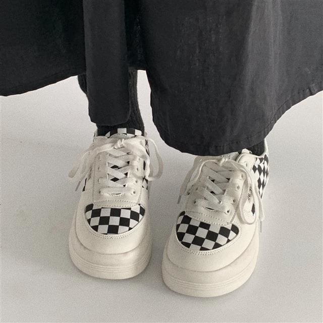 Harajuku Black and White Grid Sneakers FY013 - Egirldoll