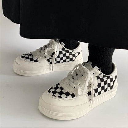 Harajuku Black and White Grid Sneakers FY013 - Egirldoll