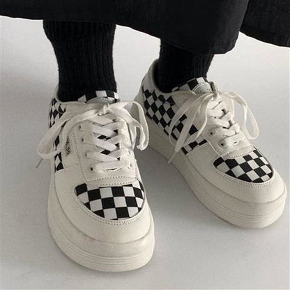 Harajuku Black and White Grid Sneakers FY013 - Egirldoll