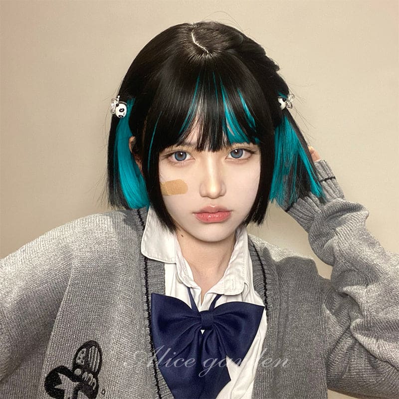 Harajuku Black Bob Cyan Under Mix Wig ON135 - Egirldoll