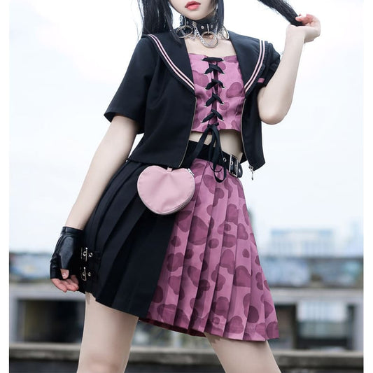 Harajuku Black Pink Animal Print Fashion Uniform ON575 -