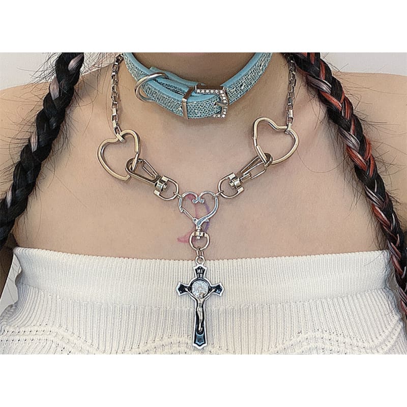 Harajuku Cross Love Heart Necklace ON112 - Egirldoll