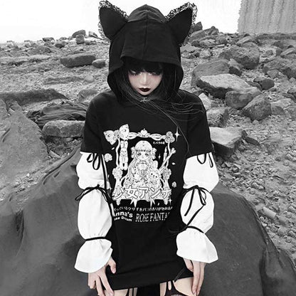 Harajuku Dark Girl Letter Print eGirl Cat Ear Hooded Sweatshirt EG16233 - Egirldoll