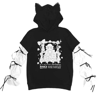 Harajuku Dark Girl Letter Print eGirl Cat Ear Hooded Sweatshirt EG16233 - Egirldoll