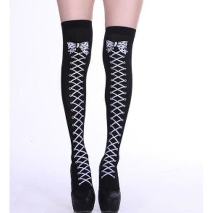 Harajuku Gothic Punk Skull Printed Black Thin Socks EG17187 - Egirldoll