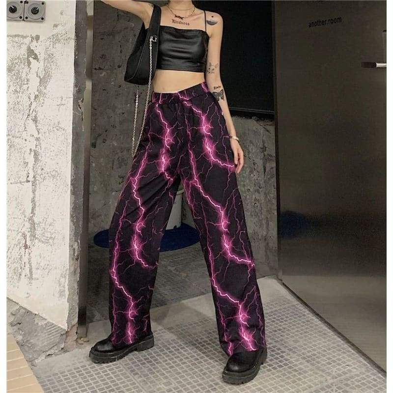 Harajuku High Street Purple Lightning Casual Pants EG470 - Egirldoll