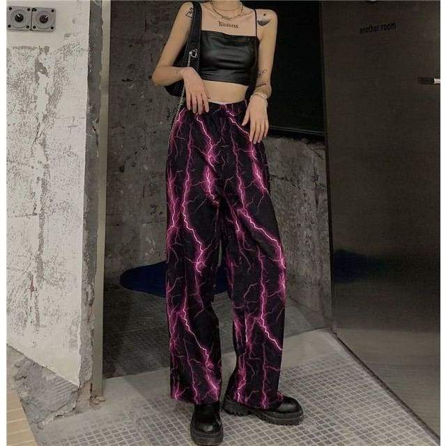 Harajuku High Street Purple Lightning Casual Pants EG470 - Egirldoll