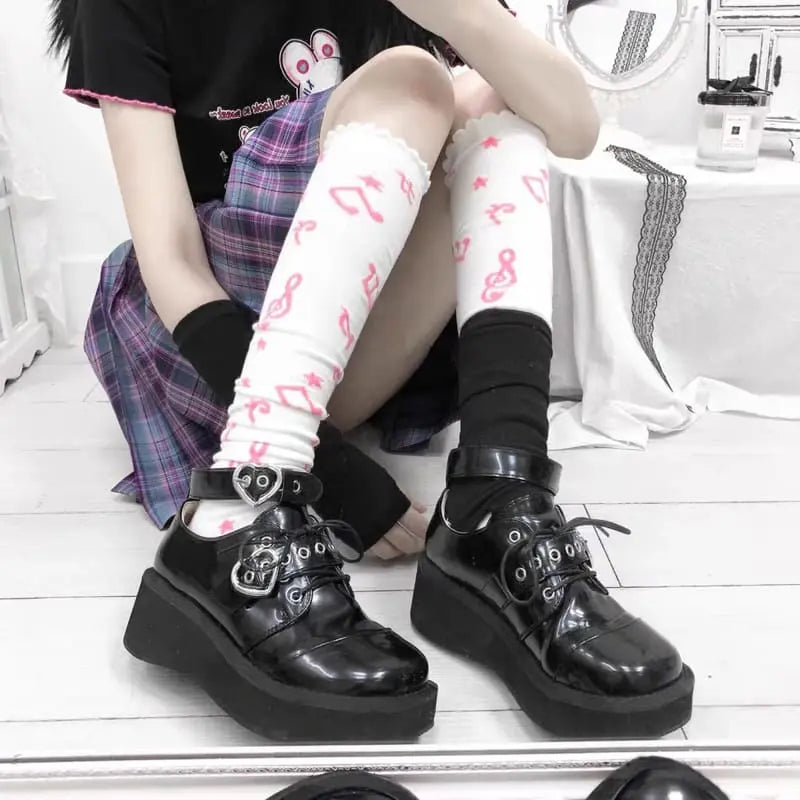 Harajuku JK Uniform Punk Lace-up Buckle Strap Platform Wedge Shoes EG15394 - Egirldoll