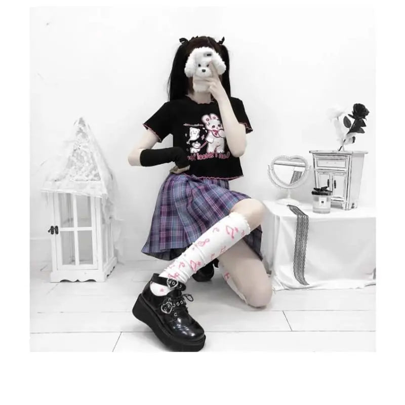 Harajuku JK Uniform Punk Lace-up Buckle Strap Platform Wedge Shoes EG15394 - Egirldoll
