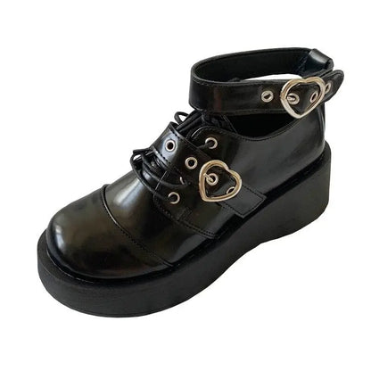 Harajuku JK Uniform Punk Lace-up Buckle Strap Platform Wedge Shoes EG15394 - Egirldoll