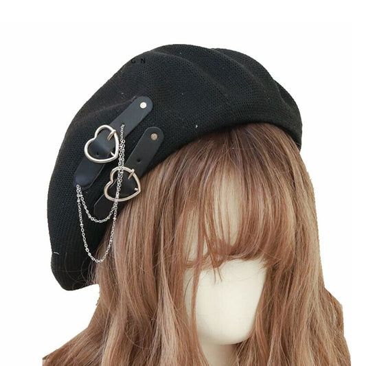 Harajuku Lolita Gothic Punk Black Heart Beret EG16628 - Egirldoll