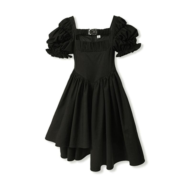 Harajuku Style Gothic Irregular Vintage Puff Sleeve Black Dress EE0870 - Egirldoll