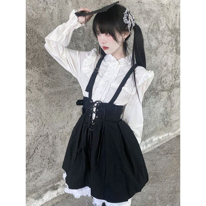 Harajuku Style Long Sleeve White Shirt Lace Up Black Suspender Skirt ON17 - Egirldoll