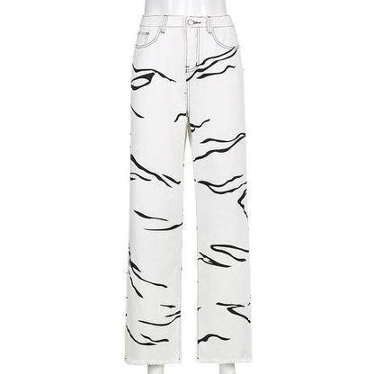 High Waist Grunge Gothic White Jeans - Egirldoll