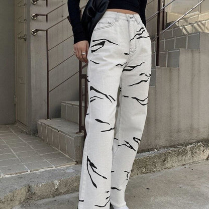 High Waist Grunge Gothic White Jeans - Egirldoll