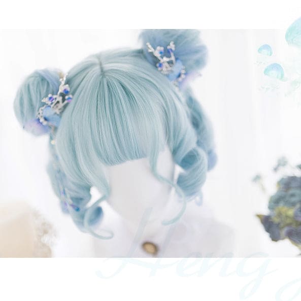 Ice Queen Cute Light Blue Curly Bob Short Lolita WIg ON460 -