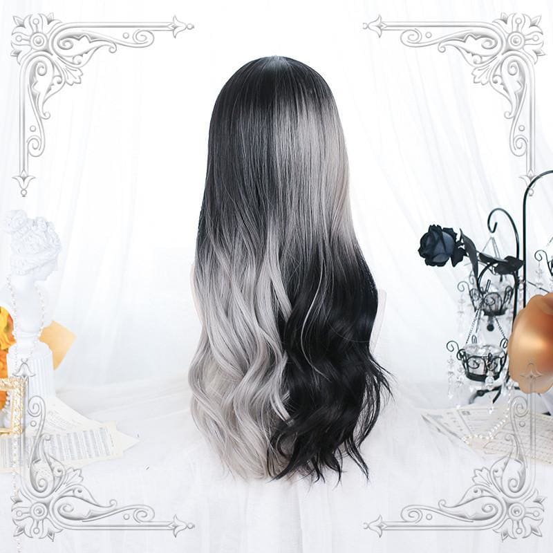 Irregular Black Grey Gradient Long Curly Wig EG16461 - Egirldoll
