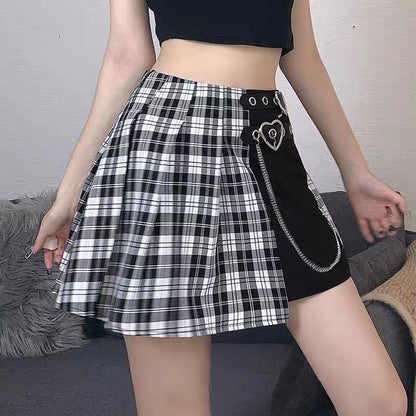 Irregular Double Buckle Hearts Plaid Mini Skirt EG401 - Egirldoll