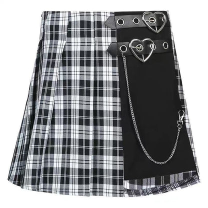 Irregular Double Buckle Hearts Plaid Mini Skirt EG401 - Egirldoll