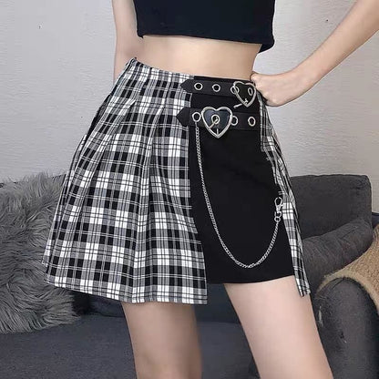 Irregular Double Buckle Hearts Plaid Mini Skirt EG401 - Egirldoll