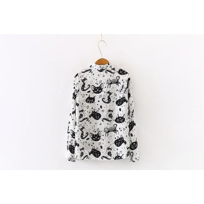 Japanese Black White Cartoon Cat Print Shirts FY051 - Egirldoll