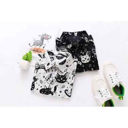 Japanese Black White Cartoon Cat Print Shirts FY051 - Egirldoll