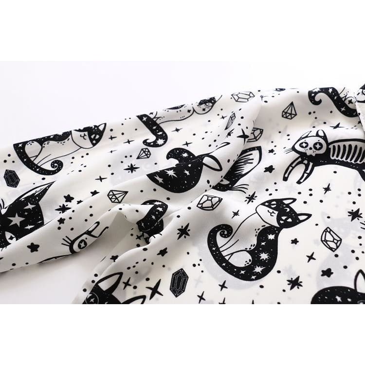 Japanese Black White Cartoon Cat Print Shirts FY051 - Egirldoll