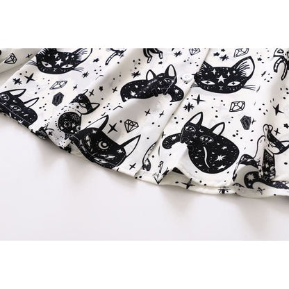 Japanese Black White Cartoon Cat Print Shirts FY051 - Egirldoll